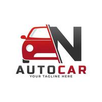 letter n met auto-onderhoudsvector. concept automotive logo-ontwerp van sportwagen. vector