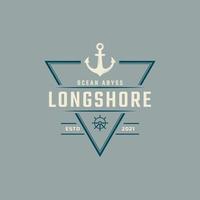 vintage embleem badge nautische en oceaan logo met schip anker symbool voor marine in retro stijl vectorillustratie vector