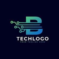 tech letter b-logo. futuristische vector logo sjabloon met groene en blauwe kleur voor de kleurovergang. geometrische vorm. bruikbaar voor bedrijfs- en technologielogo's.