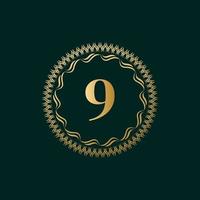 embleem nummer 9 weven cirkel monogram sierlijke sjabloon. eenvoudig logo-ontwerp voor luxe embleem, royalty, visitekaartje, boetiek, hotel, heraldisch. kalligrafische vintage rand. vector illustratie