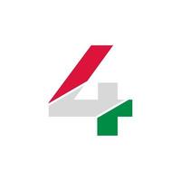 nummer 4 papierknipsel met Italiaanse vlag kleur logo ontwerpsjabloon vector