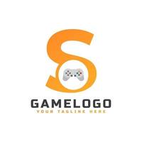 beginletter s met gameconsole-pictogram en pixel voor gaming-logo-concept. bruikbaar voor logo's van bedrijfs-, technologie- en game-opstarttoepassingen. vector