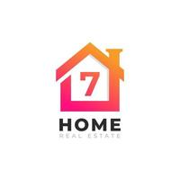 eerste nummer 7 huis huis logo ontwerp. onroerend goed logo concept. vector illustratie