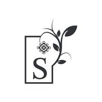 elegant s luxe logo vierkante frame badge. bloemen met bloemen bladeren. perfect voor mode, sieraden, schoonheidssalon, cosmetica, spa, boetiek, bruiloft, postzegel, hotel- en restaurantlogo. vector