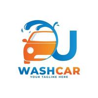 letter u met car wash logo, schoonmaak auto, wassen en service vector logo ontwerp.