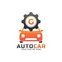 letter g met auto-onderhoudsvector. concept automotive logo-ontwerp van sportwagen. vector