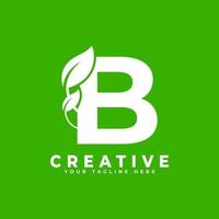 letter b met blad logo ontwerpelement op groene achtergrond. bruikbaar voor bedrijfs-, wetenschaps-, gezondheidszorg-, medische en natuurlogo's vector