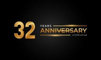 32-jarig jubileumfeest met glanzende gouden en zilveren kleur voor feestgebeurtenis, bruiloft, wenskaart en uitnodiging geïsoleerd op zwarte achtergrond vector