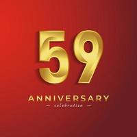 59-jarig jubileumfeest met gouden glanzende kleur voor feestgebeurtenis, bruiloft, wenskaart en uitnodigingskaart geïsoleerd op rode achtergrond vector