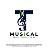 letter t met muziek keynote logo ontwerpelement. bruikbaar voor bedrijfs-, musical-, entertainment-, platen- en orkestlogo's vector