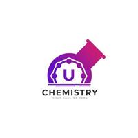 letter u binnen chemie buis laboratorium logo ontwerp sjabloon element vector