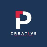 eenvoudig eerste letter p-logo. wit en rood vormen een uitgesneden letterstijl. bruikbaar voor bedrijfs- en merklogo's. platte vector logo-ontwerpideeën sjabloonelement.