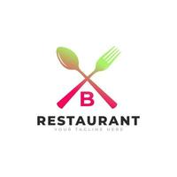 restaurantlogo. beginletter b met lepelvork voor restaurant logo pictogram ontwerpsjabloon vector