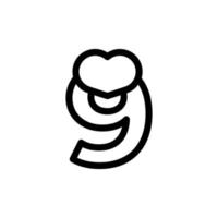 nummer 9 met hartliefde in lijnstijl logo-ontwerpsjabloonelement vector