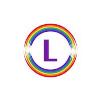 letter l binnen cirkelvormig gekleurd in regenboogkleur vlagborstel logo-ontwerpinspiratie voor lgbt-concept vector