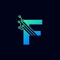 tech letter f-logo. futuristische vector logo sjabloon met groene en blauwe kleur voor de kleurovergang. geometrische vorm. bruikbaar voor bedrijfs- en technologielogo's.