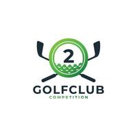 golfsport-logo. nummer 2 voor golf logo vector ontwerpsjabloon. eps10 vector
