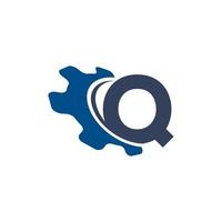 bedrijfsbrief q met swoosh automotive gear logo-ontwerp. geschikt voor bouw-, automobiel-, mechanische, technische logo's vector