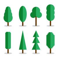 Set van 8 vector platte bomen met schaduwen