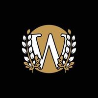 eerste letter w gekoppeld monogram gouden lauwerkrans met cirkel logo. sierlijk ontwerp voor restaurant, café, merknaam, badge, label, luxe identiteit vector