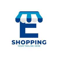 moderne eerste letter e winkel en markt logo vectorillustratie. perfect voor e-commerce, verkoop, korting of winkelwebelement vector