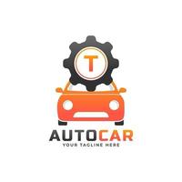 letter t met auto-onderhoudsvector. concept automotive logo-ontwerp van sportwagen. vector