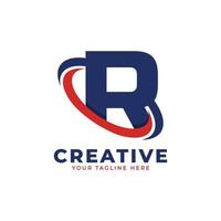letter r bedrijfslogo met creatieve cirkel swoosh baan pictogram vector sjabloon element in blauwe en rode kleur.