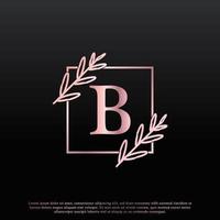 elegant b-letter vierkant bloemenlogo met creatieve elegante bladmonogram-taklijn en roze zwarte kleur. bruikbaar voor bedrijfs-, mode-, cosmetica-, spa-, wetenschaps-, medische en natuurlogo's. vector