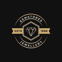 vintage retro badge voor luxe lijntekeningen diamant edelsteen sieraden logo embleem ontwerp symbool