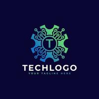 technologie beginletter t logo ontwerpelement sjabloon. vector