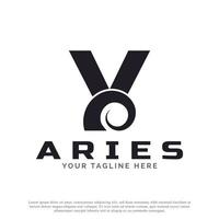 beginletter y met geit ram schapen hoorn voor aries logo ontwerp inspiratie. dier logo element sjabloon vector