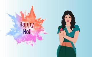 vrouwen met poeder kleur, happy holi karakter illustratie op witte achtergrond. vector