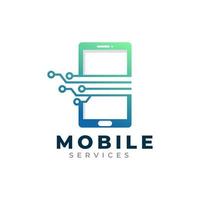 mobiele service logo ontwerpsjabloon. telefoon gecombineerd met tech circuit pictogram vectorillustratie vector