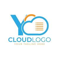 cloud tech-logo. beginletter y met cloud en document voor technologieconcept. data software weer teken vector