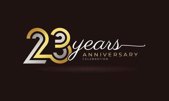 23-jarig jubileumviering logo met gekoppelde meerdere lijn zilveren en gouden kleur voor feestgebeurtenis, bruiloft, wenskaart en uitnodiging geïsoleerd op donkere achtergrond vector