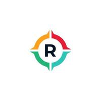 kleurrijke letter r binnen kompas logo ontwerpsjabloon element vector