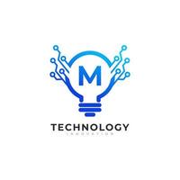 letter m binnen gloeilamp technologie innovatie logo ontwerp sjabloon element vector