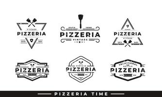 vintage klassiek embleem badge spatel pizza pizzeria logo ontwerp inspiratie vector