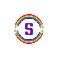 letter s binnen cirkelvormig gekleurd in regenboogkleur vlagborstel logo-ontwerpinspiratie voor lgbt-concept vector