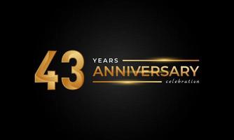 43-jarig jubileumfeest met glanzende gouden en zilveren kleur voor feestgebeurtenis, bruiloft, wenskaart en uitnodiging geïsoleerd op zwarte achtergrond vector