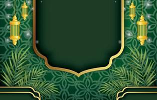 elegante islamitische achtergrond met groene bloemen en gouden lantaarn vector