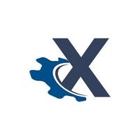 bedrijfsletter x met swoosh automotive gear logo-ontwerp. geschikt voor bouw-, automobiel-, mechanische, technische logo's vector