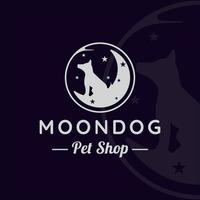 silhouet hond op de maan vintage logo vector illustratie sjabloon pictogram grafisch ontwerp. dierenwinkel voor dierenliefhebbers creatief teken of symbool bedrijfsconcept