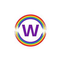 letter w binnen cirkelvormig gekleurd in regenboogkleur vlagborstel logo-ontwerpinspiratie voor lgbt-concept vector