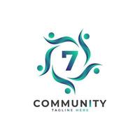 gemeenschap nummer 7 verbindende mensen logo. kleurrijke geometrische vorm. platte vector logo-ontwerpsjabloon sjabloon.