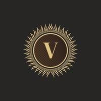 embleem letter v gouden monogram ontwerp. luxe volumetrische logo sjabloon. 3D-lijn ornament voor uithangbord, badge, crest, label, boutique merk, hotel, restaurant, heraldisch. vector illustratie