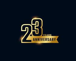 23-jarig jubileumfeest met glanzende gouden kleur van het overzichtsnummer voor feestgebeurtenis, bruiloft, wenskaart en uitnodiging geïsoleerd op donkere achtergrond vector