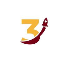 nummer 3 met raket logo pictogram symbool. goed voor bedrijfs-, reis-, start- en logistieke logo's vector