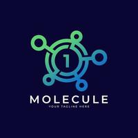 medisch embleem. nummer 1 molecuul logo-ontwerpelement sjabloon. vector