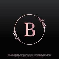 elegant b letter cirkel bloemen logo met creatieve elegante blad monogram aftakkingslijn en roze zwarte kleur. bruikbaar voor bedrijfs-, mode-, cosmetica-, spa-, wetenschaps-, medische en natuurlogo's. vector